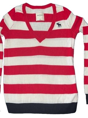 Vintage Y2K Abercrombie Red White Navy Striped 100% Cotton Thin Sweater XL